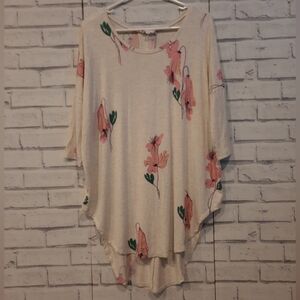 Floreat by Anthropologie Women's Size S Tunic Top Beige Pink Floral